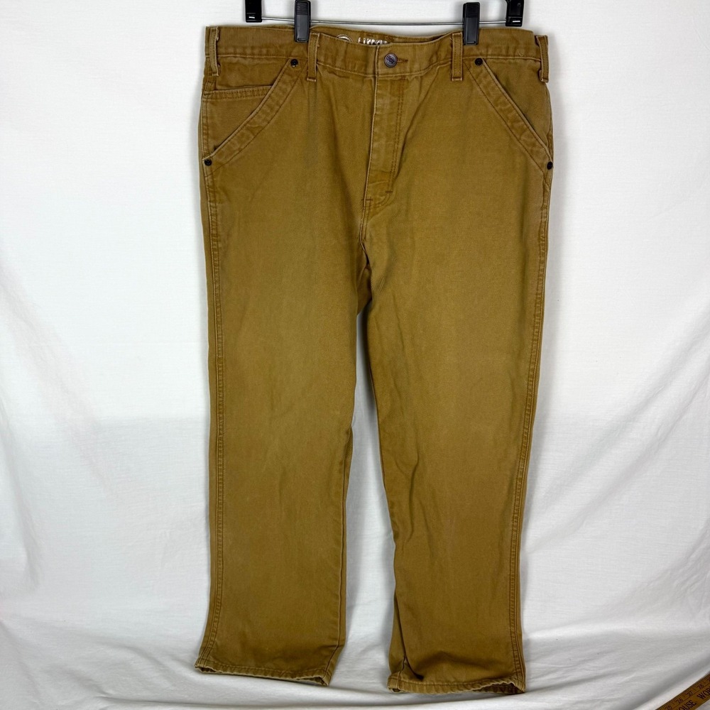 Dickies Carpenter Pants Men's 38x32 Brown Canvas Relaxed Fit A Legend In Work